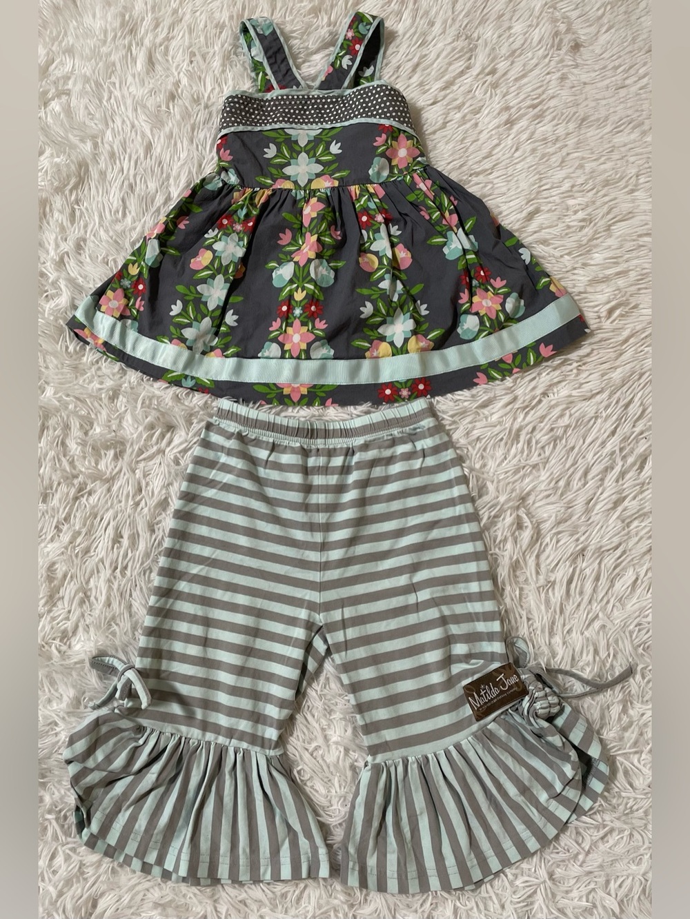 Matilda Jane Hello Lovely Saturday Afternoon Pontoon Top Ruffle Pants Outfit 4